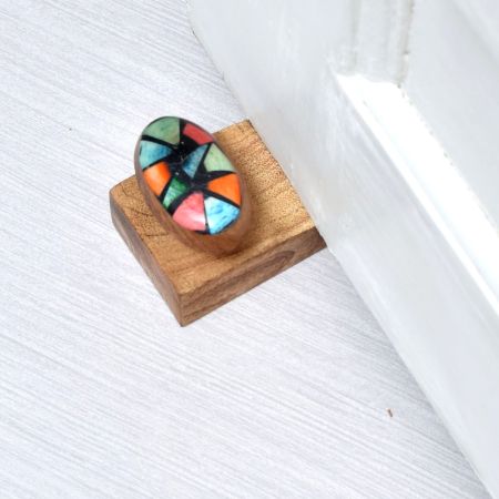 Multi-Coloured Handcrafted Wooden Door Stopper